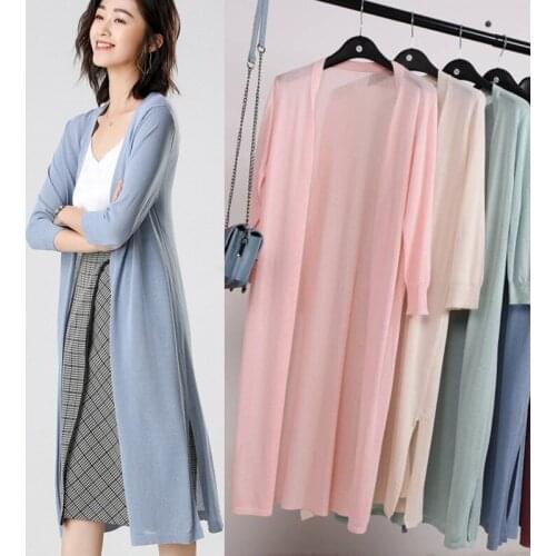 2021 Women Knit Cardigans Solid Color Three Quarter Sleeve Open Stitch Tops Female Chic Slim Casual Sweater Summer Thin Outwear