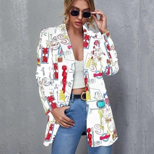 Vintage White Irregular Print Blazer Women Jacket High Street 2021 Casual Fashion Plus Size Elegant Lady Coat Japanese Stylish
