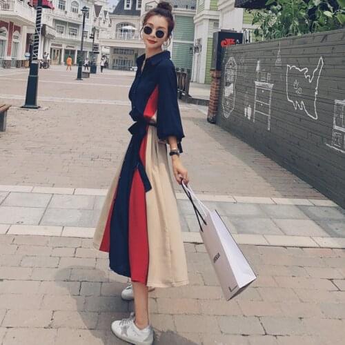 2021 Spring Autumn New Plus Size Women Dress Korean Long Sleeve Patchwork Temperament Vintage Loose Vestidos Female Dresses G957