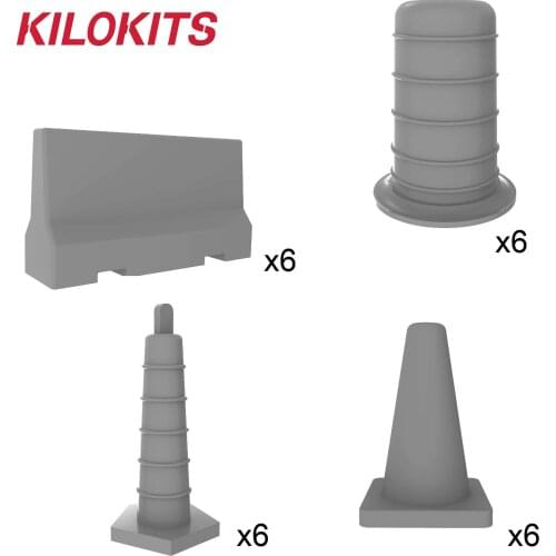 1/72 6 sets 24pcs Plastic Traffic Cones and Barriers Road Military Diorama Building Kits Miniature Accessories