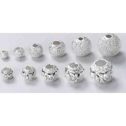 10pcs/lot 925 Sterling Silver Matte Round Beads Hand Made Big Hole Spacer Beads DIY Jewelry Making Accessories 3/4/5/6mm