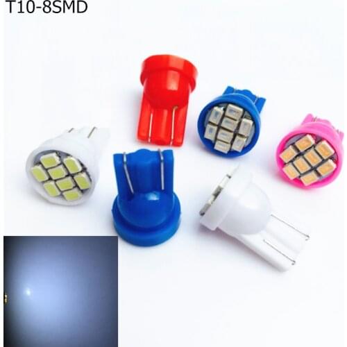 10pcsT10 LED bulbs 12V 8SMDCar Interior Dome Reading 194 168 W5W LED Lamp White Red Blue Yellow
