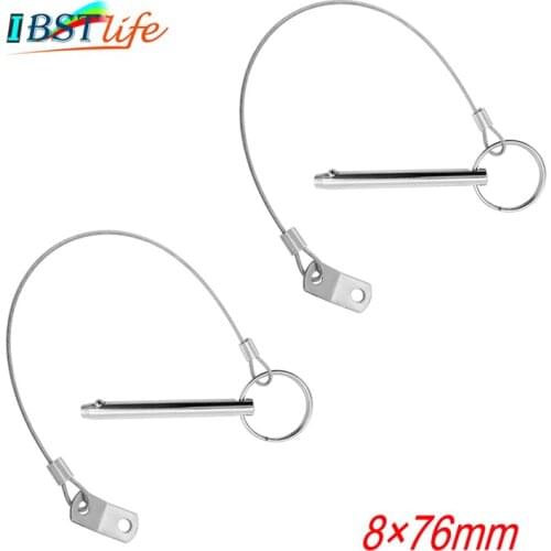 2X 8*76mm SS 316 Boat Top Bimini Top Quick Release Ball Pin with Lanyard Marine Hardware Deck Hinge Replacement Accessories