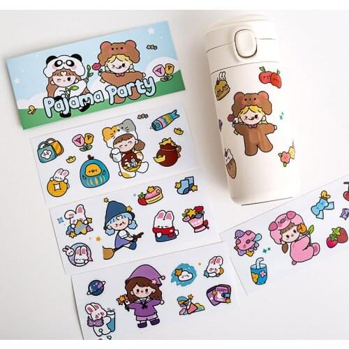 4PCS/Set Super Cute Cartoon Girl Stickers Handbook Phone Water Cup Stickers PVC Waterproof Stationery Stickers
