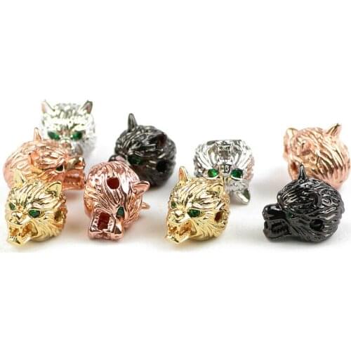 4pcs/lot Wolf Head Mixedcolor Beads Metal Copper Spacer Beads Handmade For Charm Jewelry Bracelet Making Metal Beads Accessories
