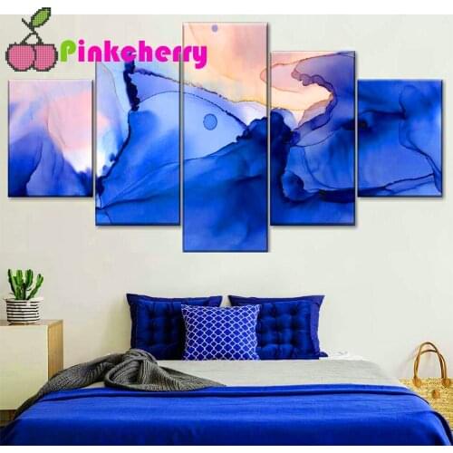 5 Panel Blue Watercolor Abstract diamond painting cross stitch Full Square Round diamond embroidery mosaic Landscape k1645