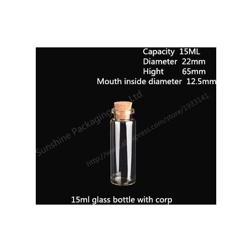 500/lot 15ml glass bottle with wood cork, clear color, crimp neck, glass container, decorative bottle, craft bottle