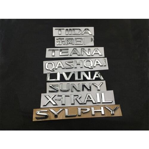 Car Styling For Nissan X-Trail TEANA TIIDA QASHQAI SYLPHY ABS Displacement English sign Emblem Badge Letters Rear Tail Sticker