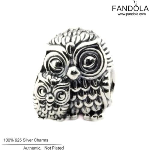 Genuine 925 Sterling Silver Charming Owls Metal Beads Charms Fits Europe Bracelets DIY Jewelry Making Accessories kralen