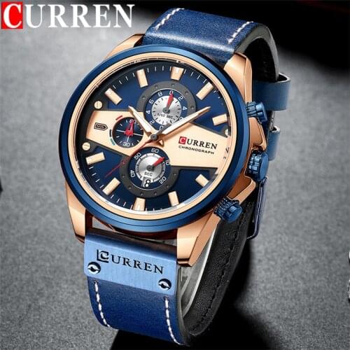 CURREN Man WristWatch Chronograph Calendar Sport Men Watch Military Army Top Brand Luxury Blue Genuine Leather Male Clock 8394