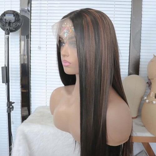 Long Straight Highlight Wig Synthetic Wigs for Women T Part Lace Wig Ombre Blonde Lace Wigs High Density Temperature Fibre