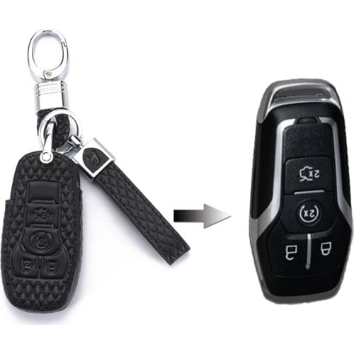For Ford Fusion Mondeo Mustang Taurus F150 Explorer Edge Lincoln MK 2015-2018 Car Leather Key Case Flip Remote Key Shell Holder