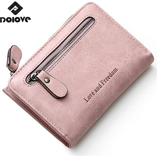DOLOV 2017 Wallet female short European and American version of the simple wild retro two folding buckle student wallet wallet