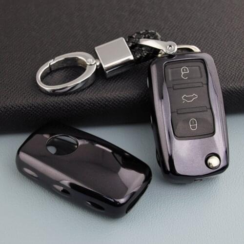 Flip Car Key Fob Cover Case Chain Ring For Volkswagen Golf MK6 Jetta Polo Tiguan Touran Passat B7 Eos Beetle Scirocco UP! Black