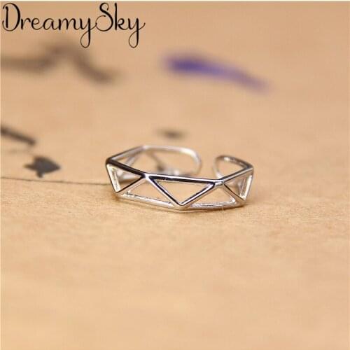 Real Pure Silver Color Hexagon Rings For Women Fashion Jewelry Adjustable Size Rings