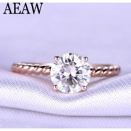 2 Carat ct 8mm Round Cut Engagement&Wedding Moissanite Diamond Ring with Twist Ringband Genuine 10K 585 Rose Gold