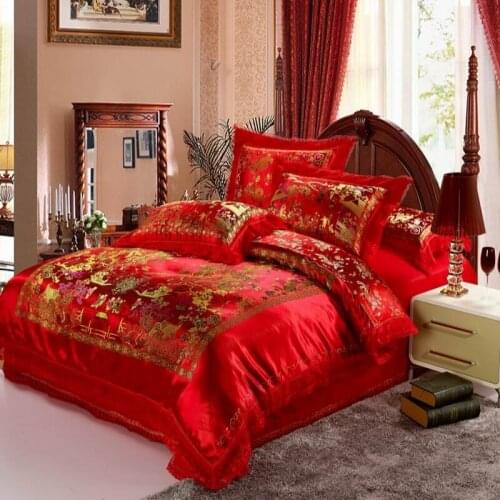 Satin Duvet Cover set Dragon and Phoenix Chinese Red Wedding Bedding set Print Modern suits Jacquard Bedclothes 4pcs/2pcs