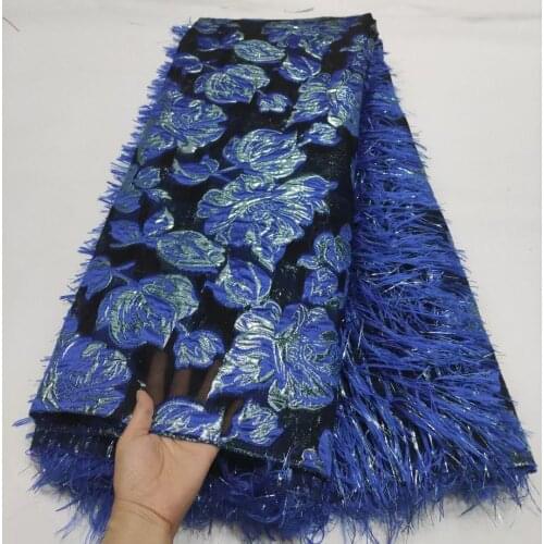 Royal Blue 2021 Jacquard Lace Brocade Fabric Nigerian Organza Mesh Cloth High Quality African Flora French Net Material DJO24