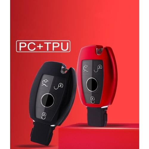 Beautiful PC+TPU Car Key Case Full Cover Shell For Mercedes Benz W203 W210 W211 W124 W202 W204 W212 W176 AMG AccessoriesKeychain