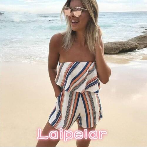 Laipelar New Womens Bohemia Short Jumpsuit Summer Sexy Off Shoulder Playsuit Girls Elegant Lotus Leaf Edge Romper