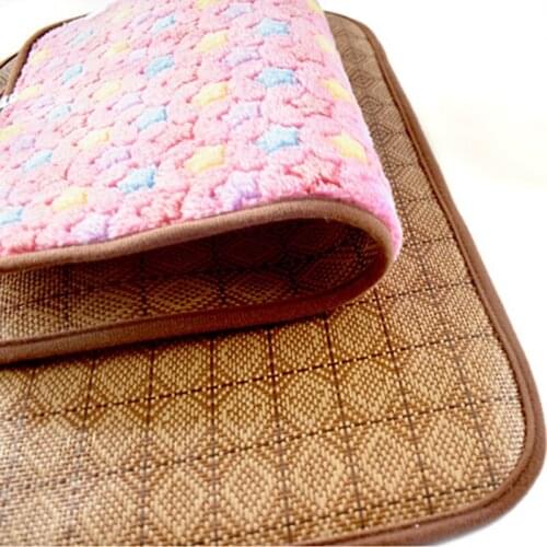 Pet Dog Summer Cool Mat Bamboo Coral Fleece Winter Warm Mat Pet Dog Summer Cool Sleeping Pad Bed Blanket Both Sides Available