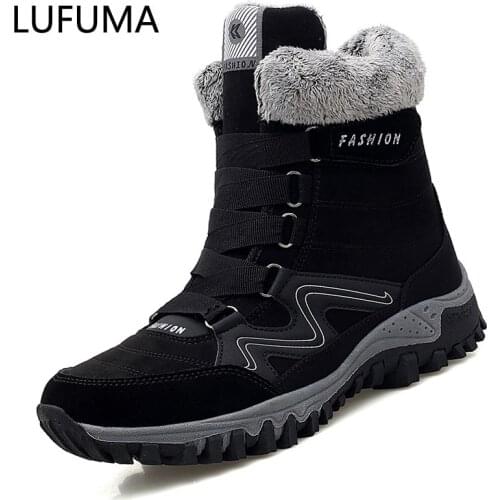 Leather Men Boots Winter with Fur Super Warm Snow Boots Men Winter Work Casual Shoes Sneakers High Top Rubber Ankle Boots Female