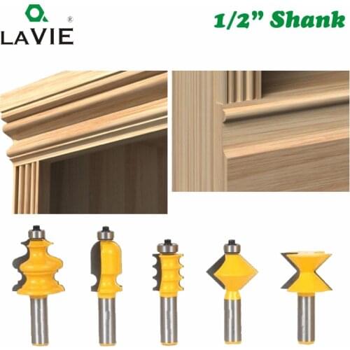 LAVIE 5pcs 12mm 1/2 Inch Shank Closet Door Top Router Bits Set Wood Carving Carbide Alloy Graver Convex Milling Bits MC03052