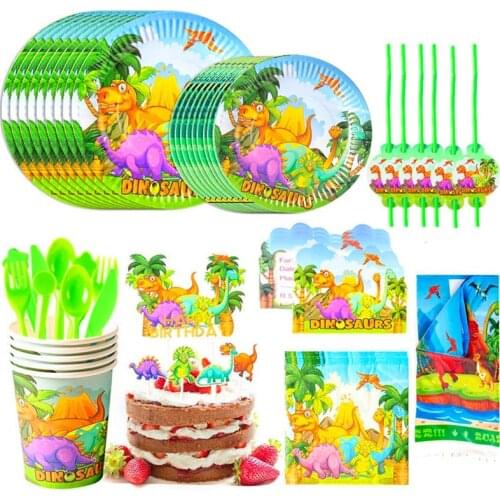 Color Dinosaur Theme Party Disposable Tableware Paper Plate Cup Napkin Banner Tablecloth Baby Shower Kids Birthday Party Decor