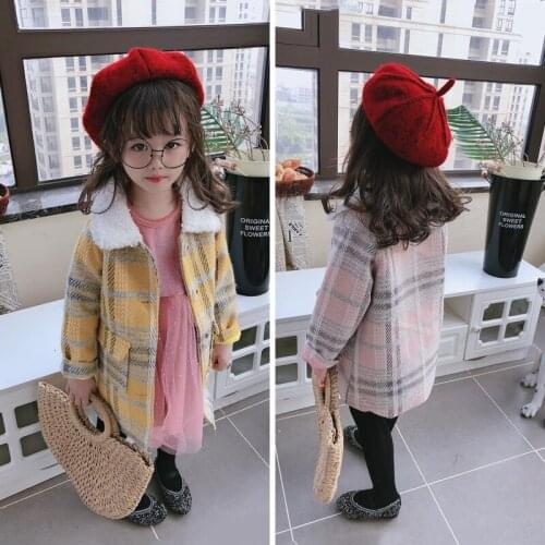 Autumn Winter Girls Jacket Fashion Korean Plaid Woolen Coats For Girls Kids Clothing 2 3 4 5 6 Years Baby Girls Coats Outerwear