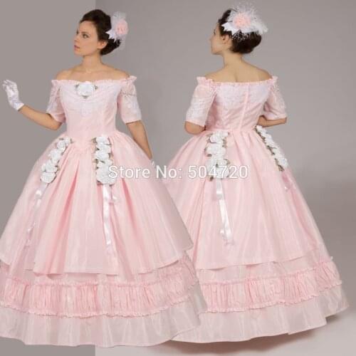 Retro Pink Victorian Eras Southern Belle Regency Civil War dress Revolutionary Halloween dress HL-115