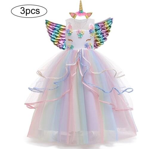 Christmas Girl Unicorn Princess Dress Children Wedding Party Floral Long Dresses Winter Clothes For 3-12 Girls Birthday Costume