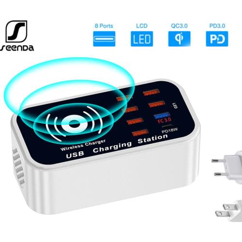 SeenDa 8 Ports USB Charging Fast Charging Wireless Charger Station Portable Wireless Charger Universal Charger Base