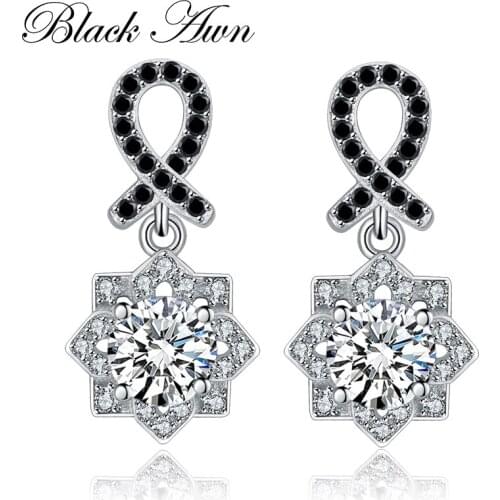 2021 New Charm 100% 925 Sterling Silver High Quality Jewelry Stud Earrings for Women Black&White Stone Earring T157