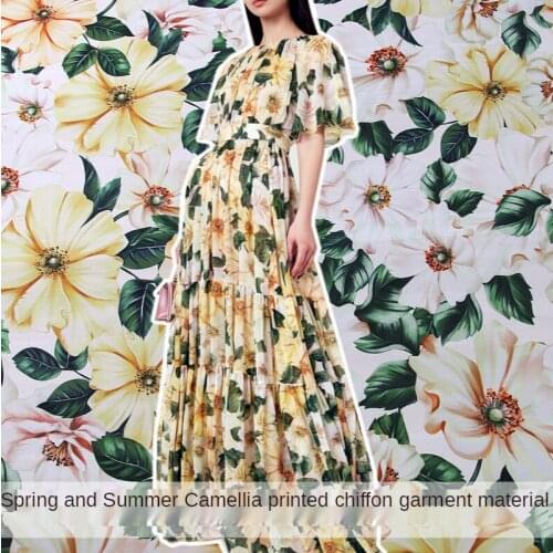 Printed Chiffon Dress Fabric Sewing Spring and Summer Camellia Brand Fabric By The Yard DIY Handmade Shirt Thin Cloth Material
