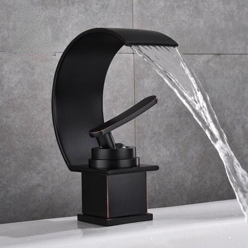 Basin Faucet Waterfall Black with Brushed Bathroom Basin sink Faucet Cold and Hot Water Mixer Single Handle Bathroom Taps 855737