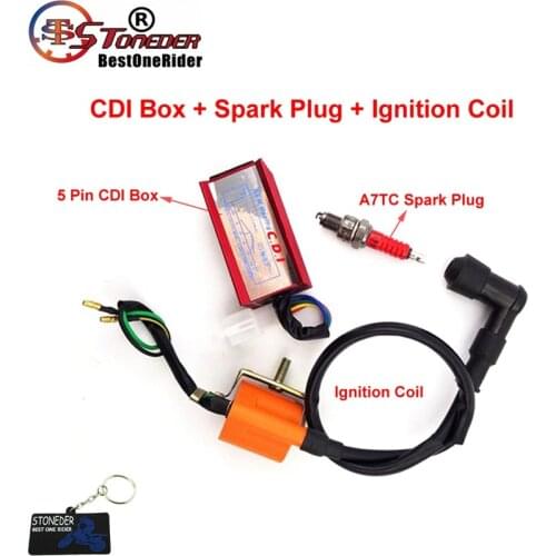 STONEDER Ignition Coil AC CDI Box A7TC Spark Plug For 50cc 70cc 90cc 110cc 125cc Engine Chinese Pit Dirt Bike Taotao ATV Quad
