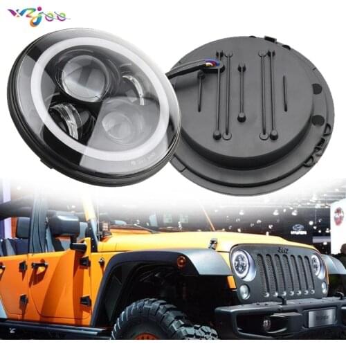 WZJOO 7 Inch 40W H4 LED Headlights Lamp With Angle Eyes 7" Round Headlamp For Lada 4x4 Urban Niva Land Rover 90/110 Defender