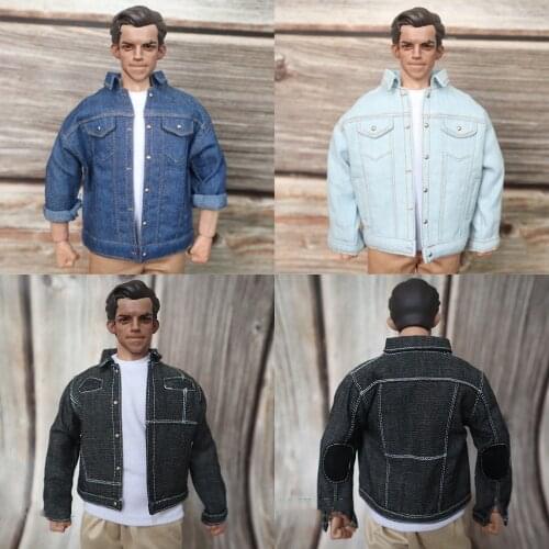 In Stock 1/6 Scale Male Figure Accessory Fashion Long Sleeve Jeans Denim Jacket Short Coat Clothes for 12'' Action Figure Body