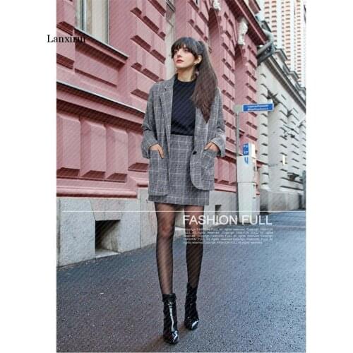 Retro Plaid Blazer Set Single-breasted Jacket & Pencil Skirt 2 Pieces Skirt Suit Female Office Ladies Blazer Suit two piece set