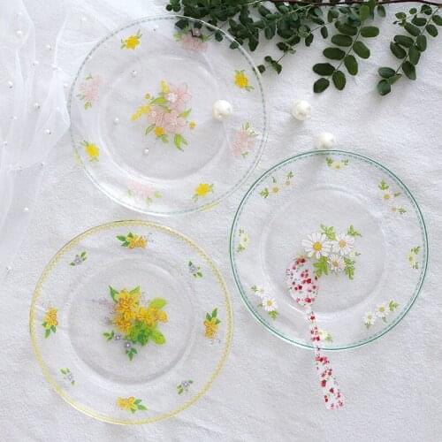 Vintage Girl Flower Glass Plate Western Food Plate Household Plate Cake Plate Daisy Steak Dessert Fruit Plate