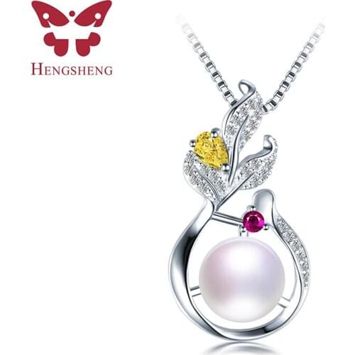 HENGSHENG Trendy Leaves Created Red Ruby Pendant Anniversary 925 Sterling Silver For Women Fine Jewelry with Natural Pearls