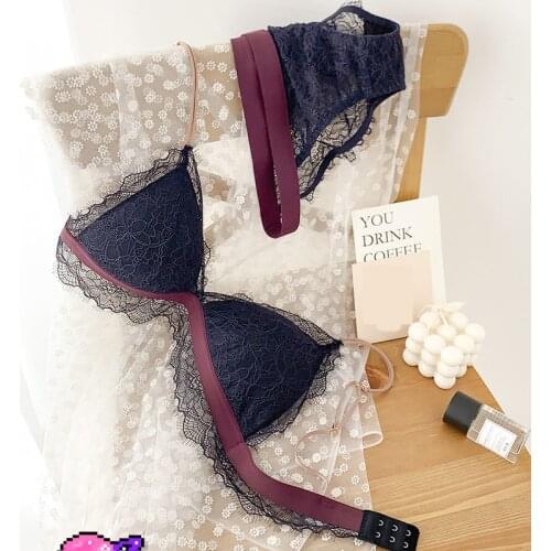 Women Sexy No Steel Ring Wire Free Bra Lace Lash Floral Briefs Underwear Triangle Cup Young Girls Intimates Lingerie