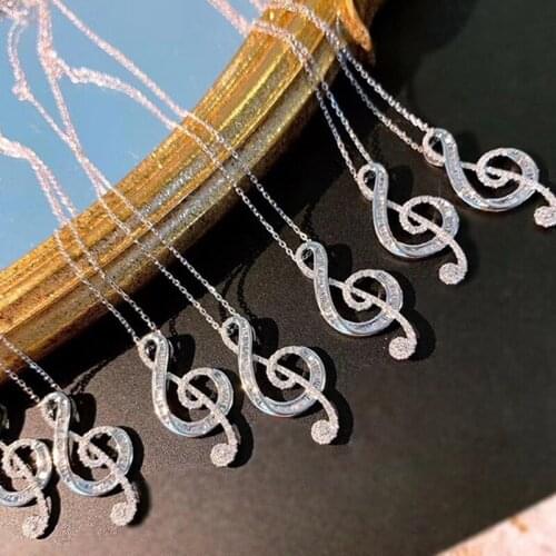 Aesthetic Music Mark Shaped Women Pendant Necklace Stylish Ladys Accessories For Concert Party Inlaid CZ Fashion Jewelry