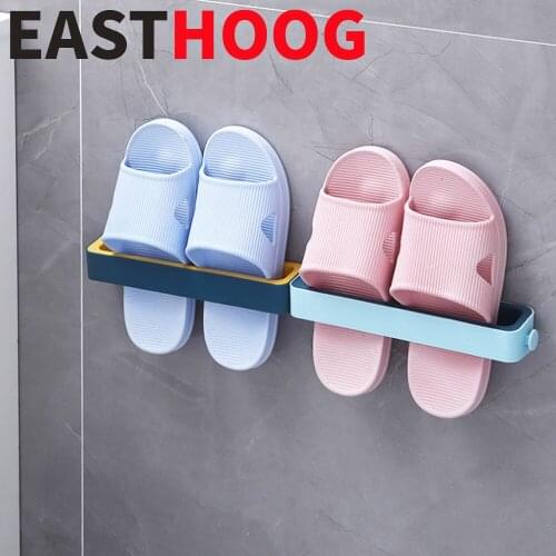 1PC Bathroom Plastic Wall Mounted Spliced Shoe Shelf Self Adhesive Slippers Rack Family Shoe Storage Organizer