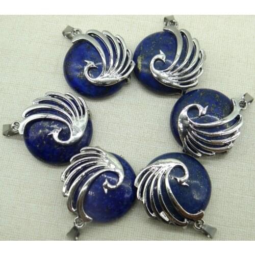 10pc Natural Stones Quartz crystal Howlite Round Pendant Plated Phoenix Surround Pendant For Jewelry Making DIY Reiki Necklaces