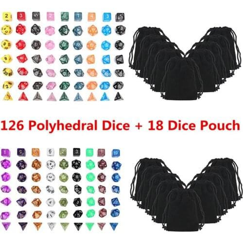 126Pcs Polyhedral Dice Set +18 pouch D4-D20 Dragons Dices DND RPG MTG Table Games Dice Multi Sided Games Dice 18 Set Top Quality