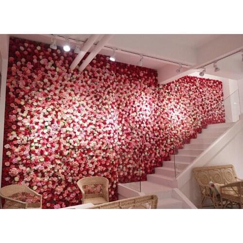 2M x 1M hot red high quality dense artifical silk roses wedding flower wall luxury flower backdrop Wedding props