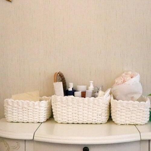 3Pcs Multifunctional Storage Basket Kitchen Home Organizer Sundry Holder White Paper Rope Storage Basket