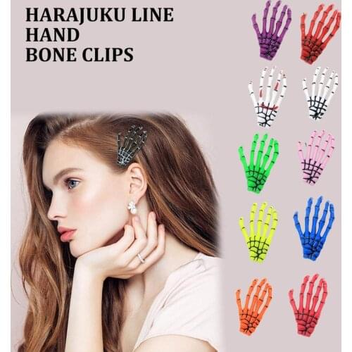 3Pcs Women Fashion Hair Accessories Skeleton Claws Skull Hand Hair Clip Hairpin Zombie Punk Horror Bobby Pins