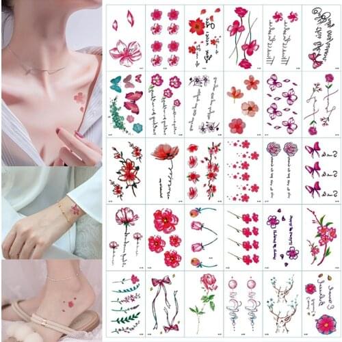 30 Sheet Pink Matsum Peony Flowers Body Art Chest Water Transfer Waterproof Temporary Tattoo Girl Waist Bracelet Flash Tatoo
